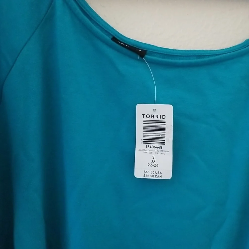 Torrid french terry teal off shoulder tshirt dress. Size 3x 22-24 - Picture 8 of 10
